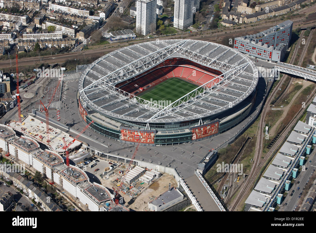 Eine Luftaufnahme des Emirates Stadium, das Heimstadion des FC Arsenal Stockfoto