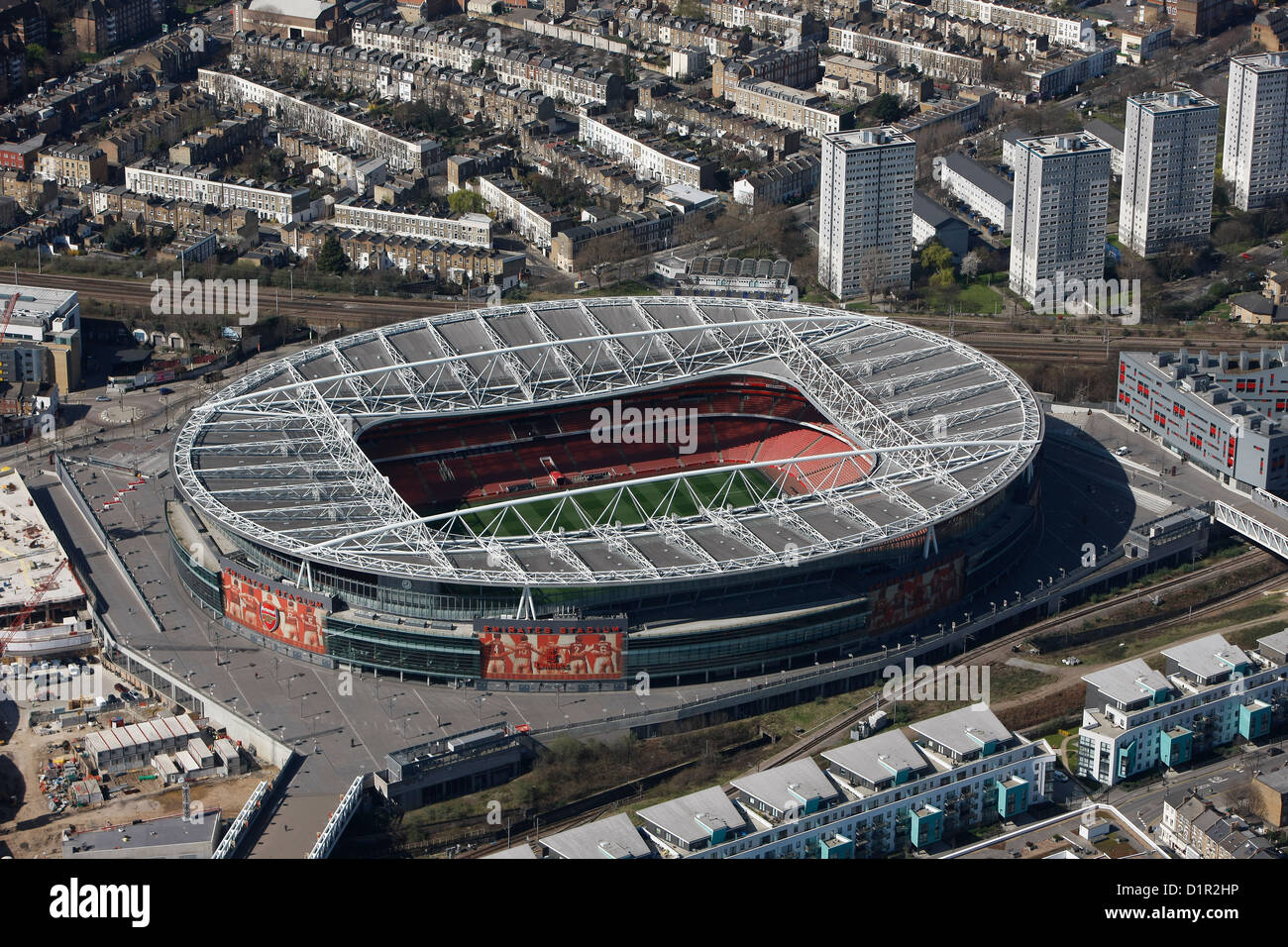Eine Luftaufnahme des Emirates Stadium, das Heimstadion des FC Arsenal Stockfoto