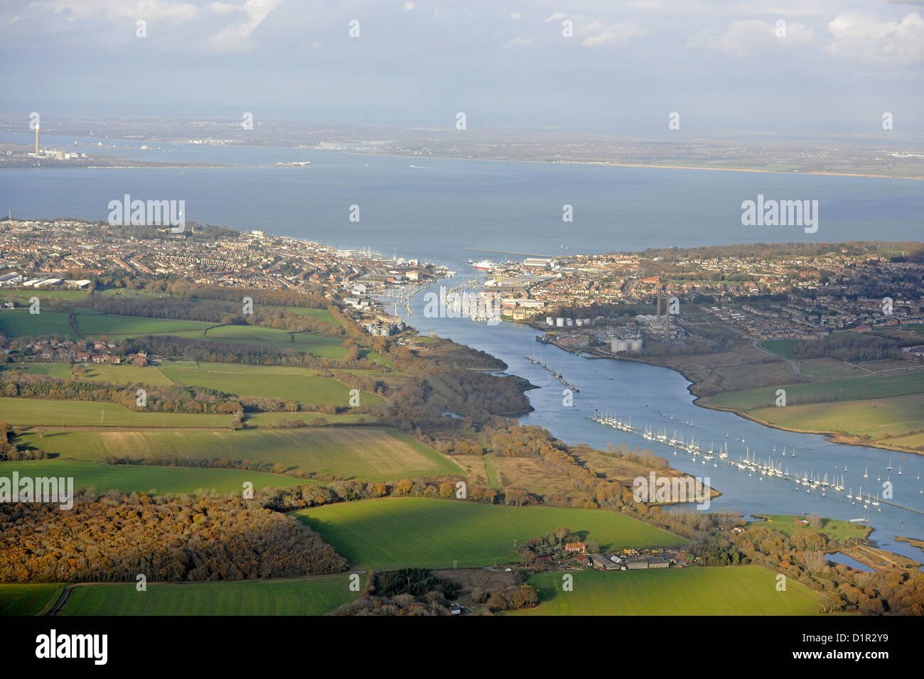 Luftaufnahme von Cowes auf der Isle Of Wight Stockfoto