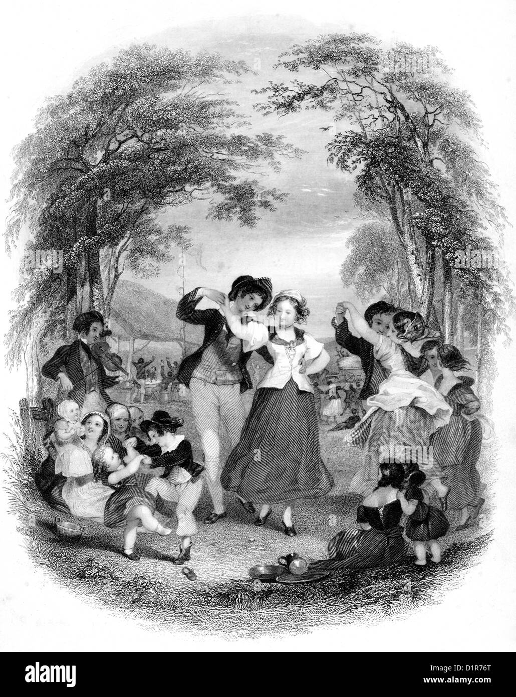 Eine Gravur mit dem Titel „The Harvest Home“, die in hoher Auflösung aus einem 1841 erschienenen Buch gescannt wurde. Sie sind frei von allen historischen Urheberrechtsbeschränkungen Stockfoto