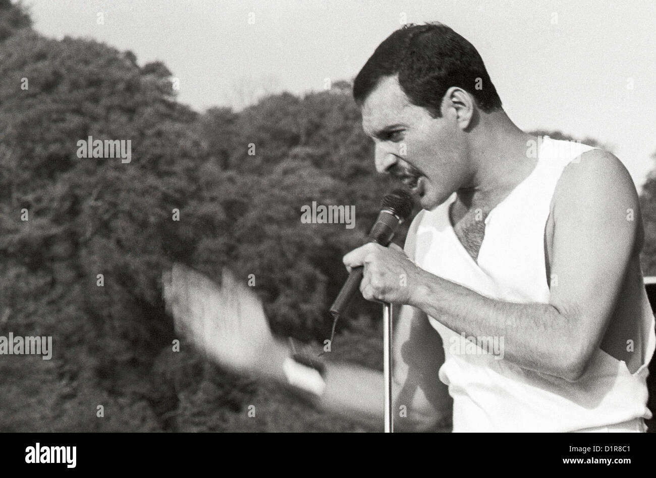 Freddie Mercury Leadsänger Queen Konzert in Slane Castle, Slane, County Meath Ireland 1986 Stockfoto