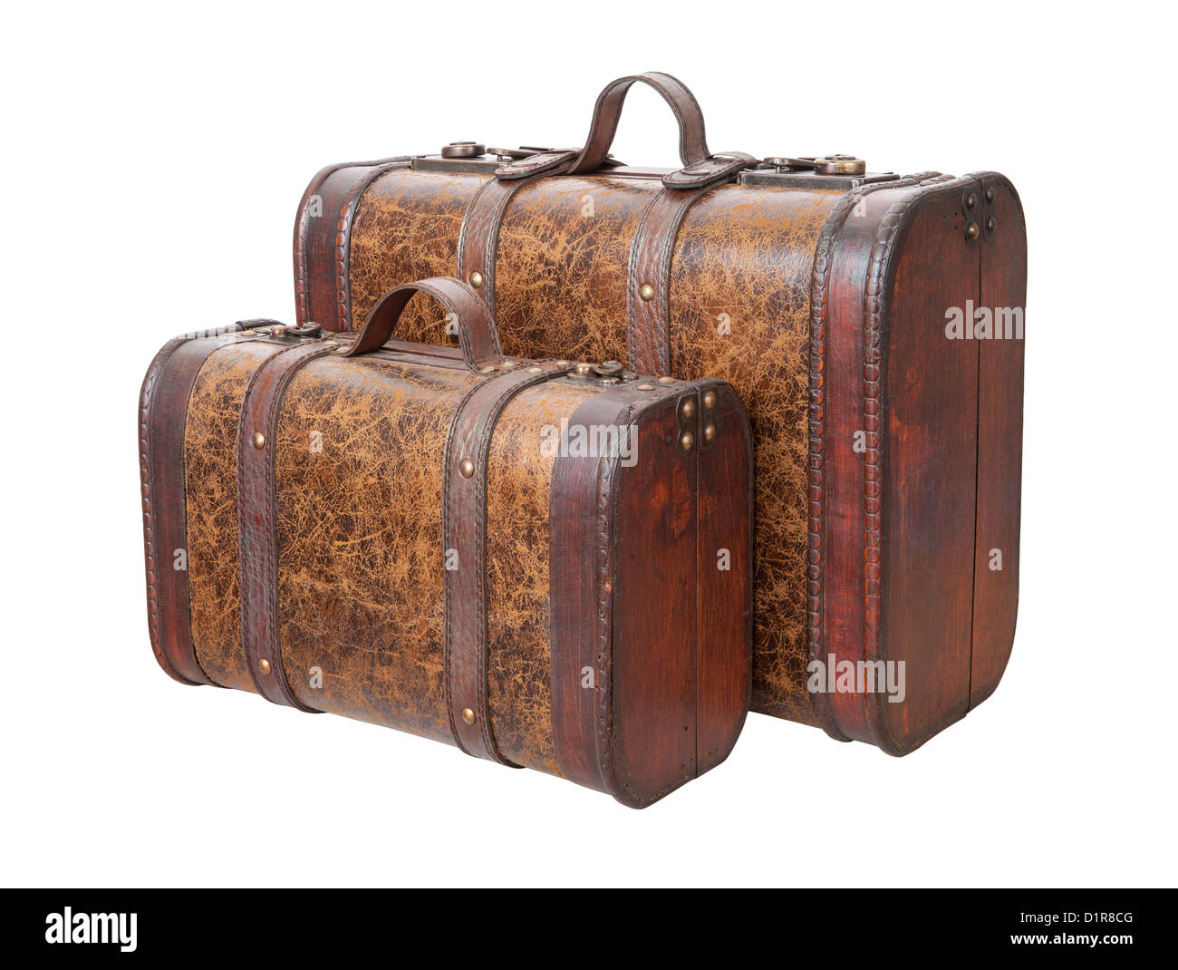 Zwei Vintage Koffer isoliert auf weiss. Stockfoto
