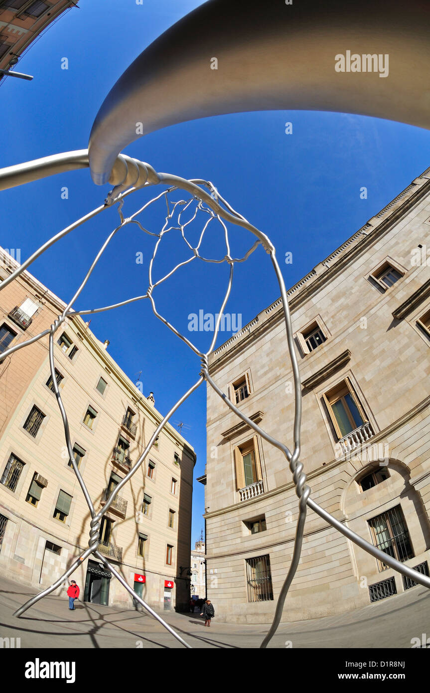 Barcelona, Katalonien, Spanien. Denkmal als Castellers (Denkmal für die Castellers oder menschliche Türme) in Placa de Sant Miquel Stockfoto