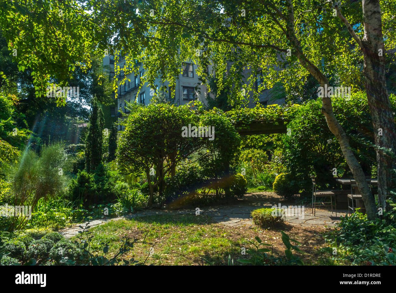 Landschaftlich reizvolle USA, New York, NY, East Village District, Szene, E. 6. St. Botanical Community Garden, städtische Biodiversität Urbanisierung Stockfoto