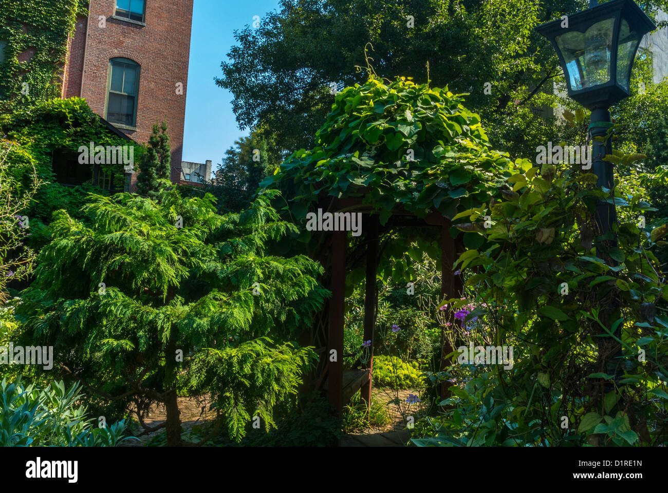 Landschaftlich reizvolle USA, New York, NY, USA, East Village District, E. 6. St Botanischer Gemeindegarten, Biodiversität Urbanisierung Stockfoto