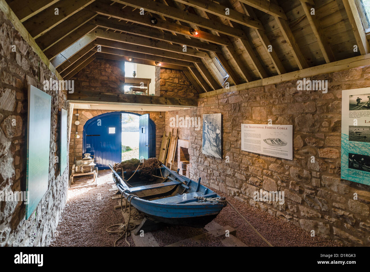 Paxton House Estate, Berwickshire, stattliches Haus neben dem Fluss Tweed - Bootshaus Museumsexponat Lachsfischen Stockfoto