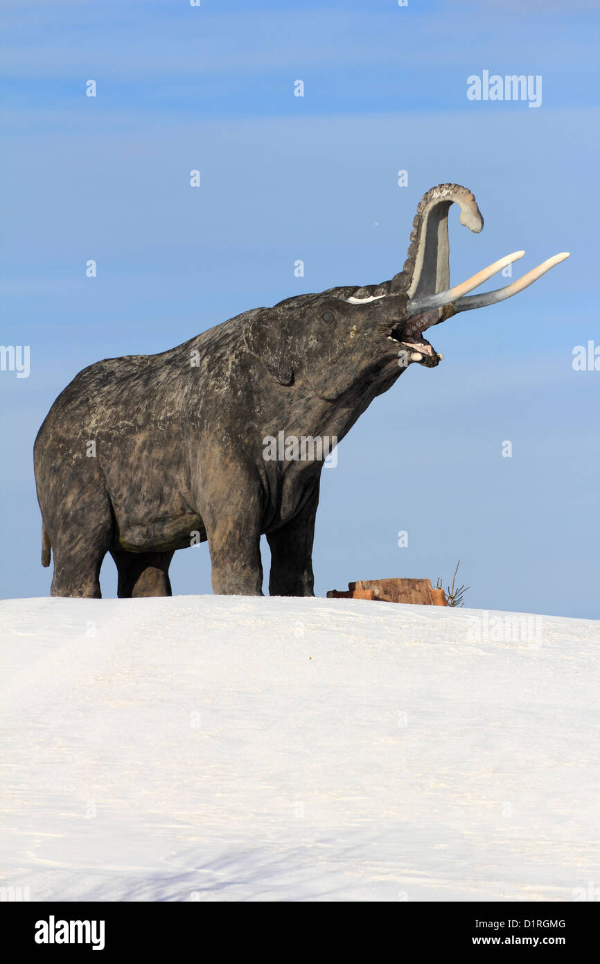 Eine amerikanische Mastodon stehen auf Schnee während einer Eiszeit Stockfoto