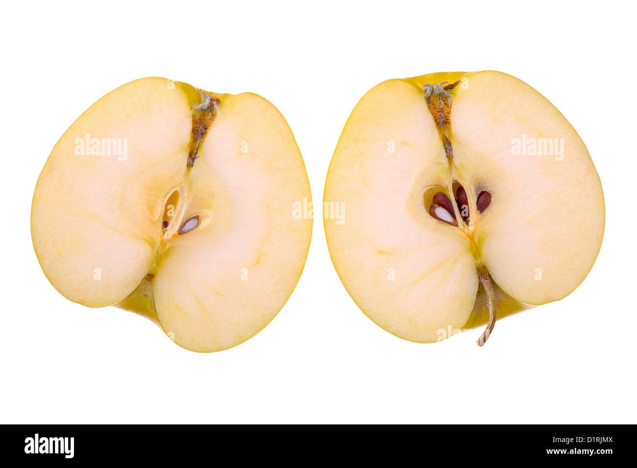 Nahaufnahme von einer Hälfte der Apfelfrucht, isoliert auf weißem Hintergrund Stockfoto