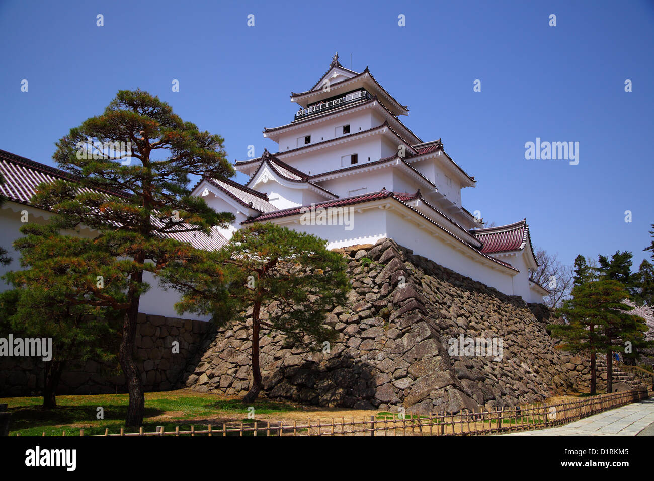 Aizu-Wakamatsu-Burg und blauer Himmel, Fukushima, Japan Stockfoto
