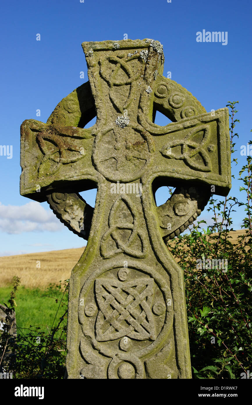 Foto von einem alten keltischen Stein überqueren Kopf Stockfoto