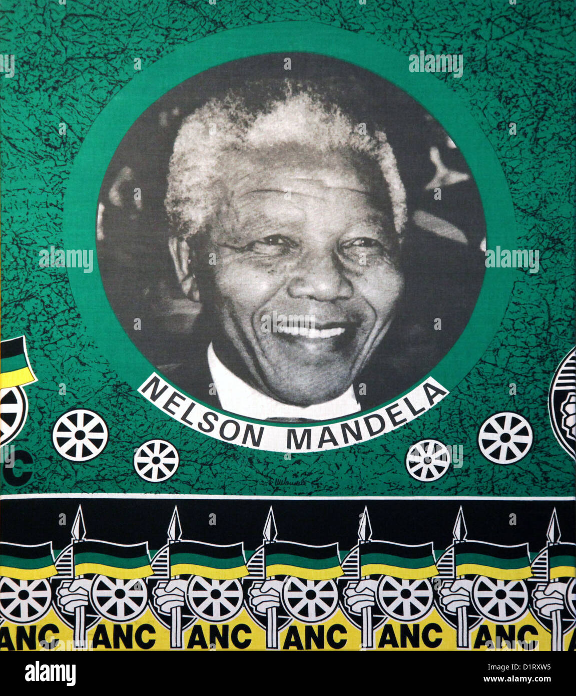 Nelson Mandela, Flagge des African National Congress ANC, Südafrika, Banners, Politik, Stockfoto