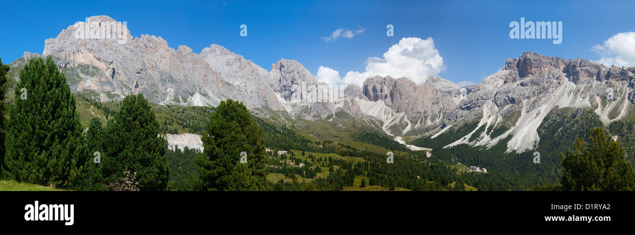 Geisler Gruppe von Col Raiser, Gran Fermeda, Sass Rigais, Torkofel, Munteleia, Puez-Geisler, Dolomiten, Trentino Alto Adige, Italien Stockfoto