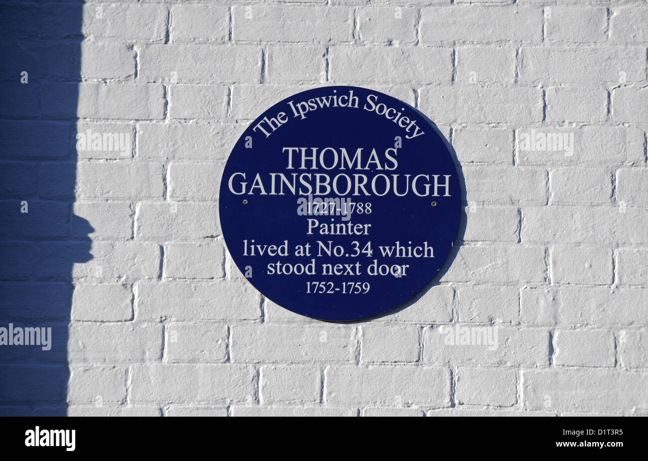 Ipswich UK blaue Plakette für berühmte britische Künstler Thomas Gainsborough an Wand im Stadtzentrum Stockfoto