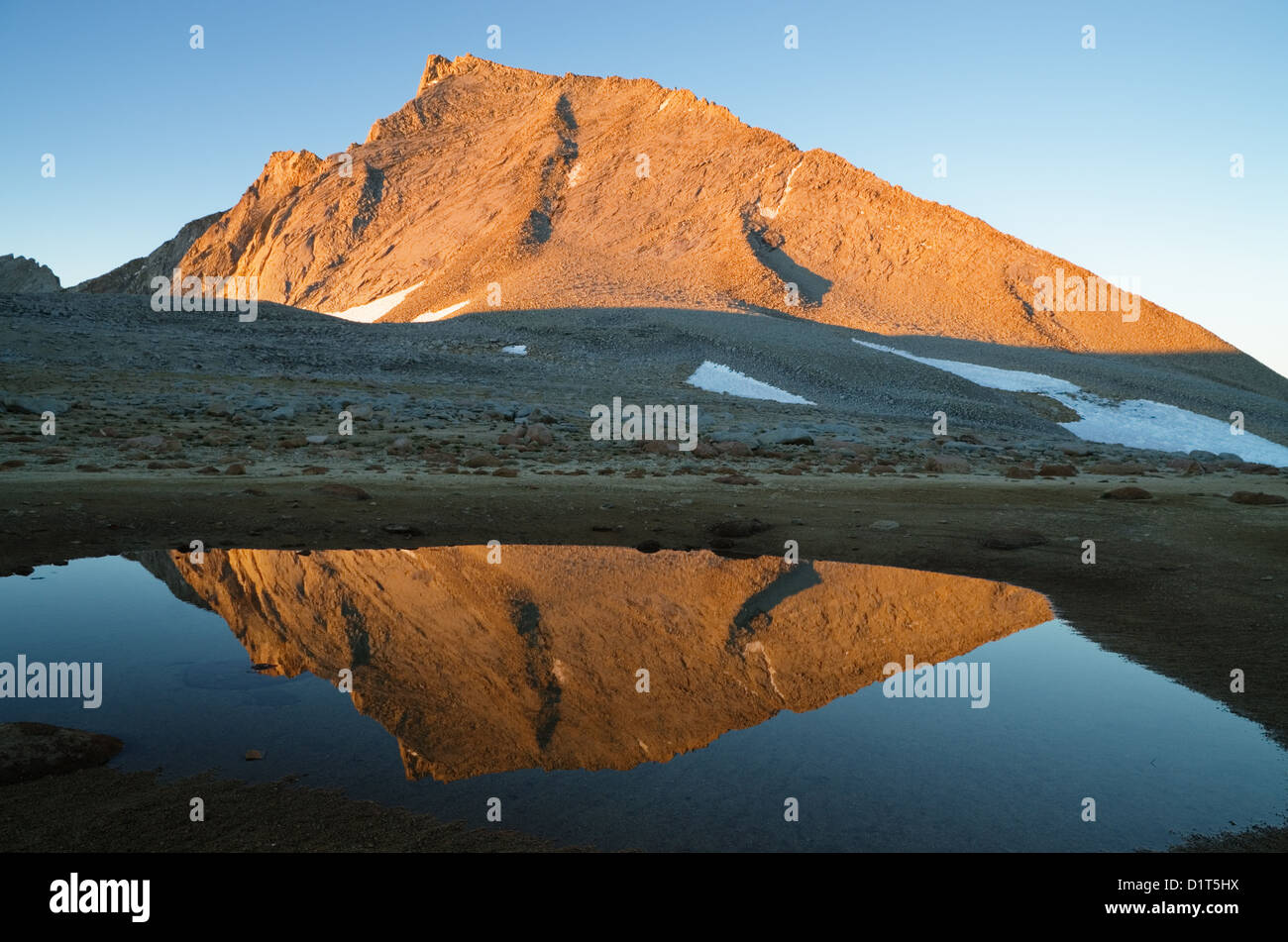 Mount Tyndall Morgen Licht spiegelt sich in einem kleinen pool Stockfoto