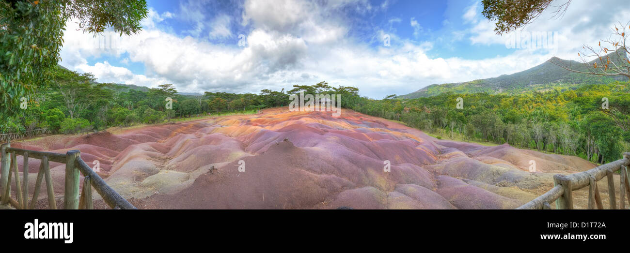 Panoramablick auf sieben farbige Erde von Chamarel in Mauritius Stockfoto