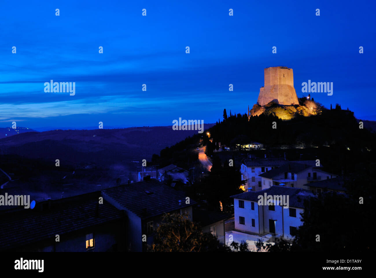 Tentennano Festung, Val d ' Orcia Landschaften, Siena, Toskana, Italien Stockfoto