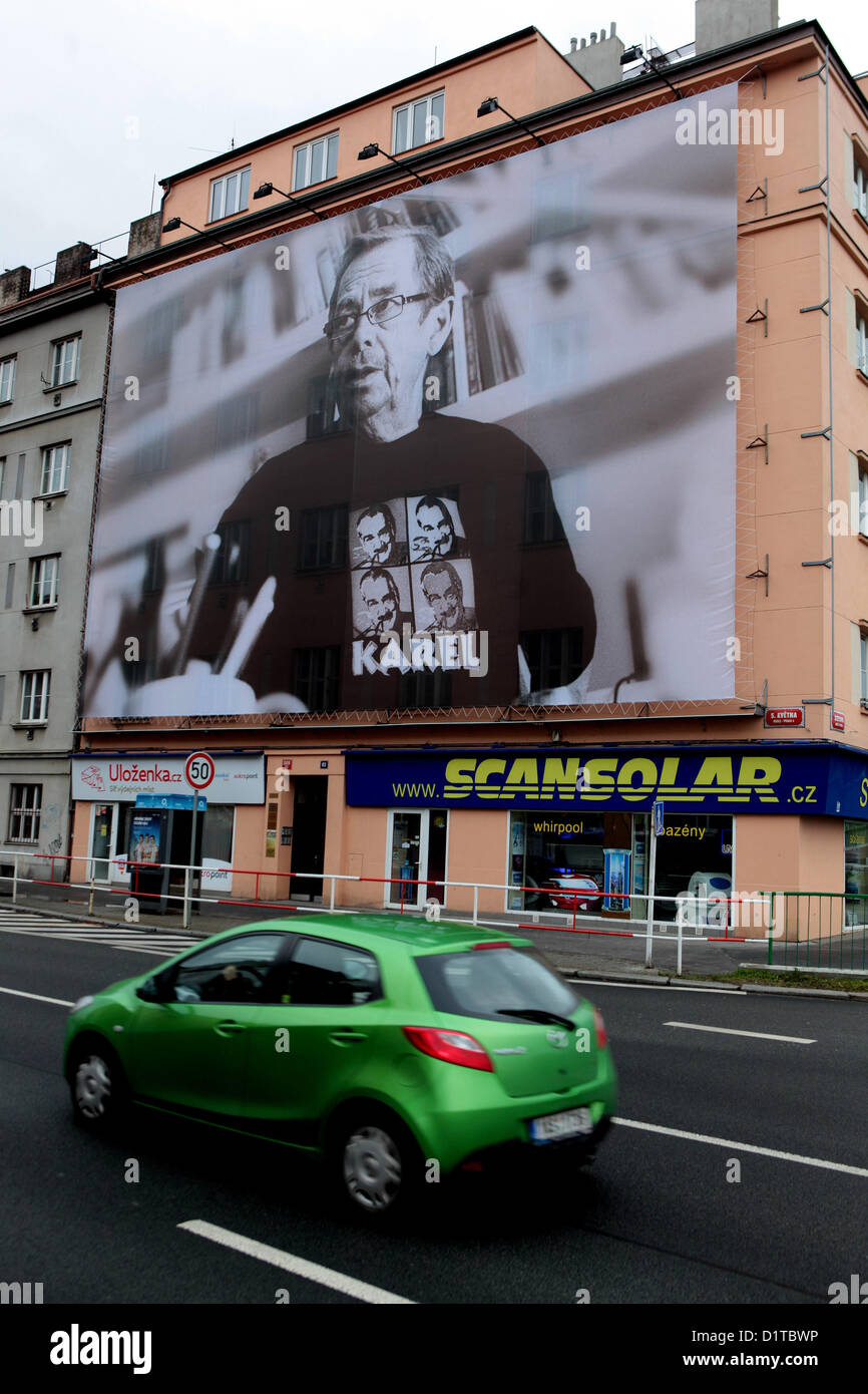 Vaclav Havel auf der Anschlagtafel, Karel Schwarzenberg Werbung Präsidentschaftswahlkampf Stockfoto