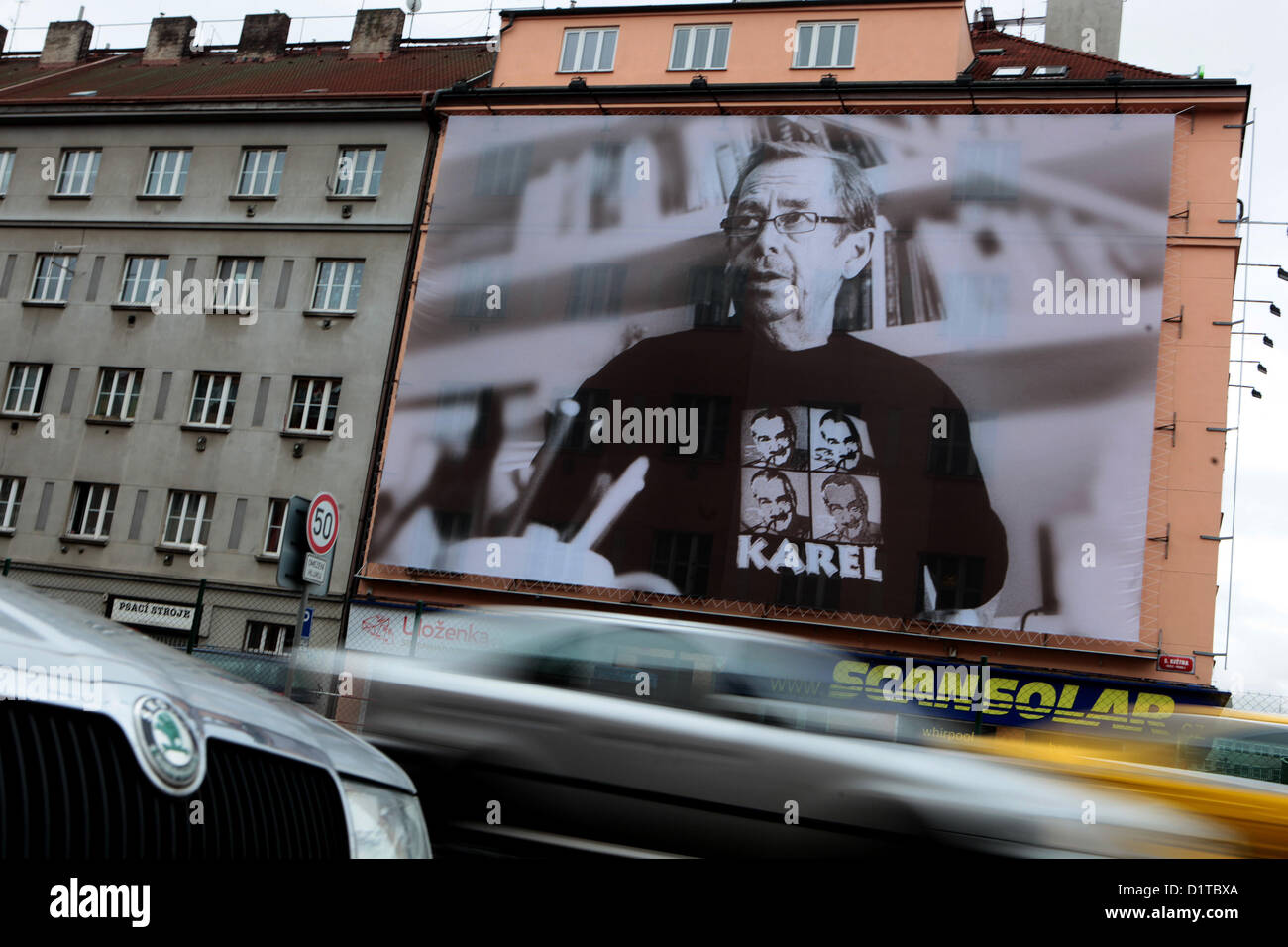 Vaclav Havel auf der Anschlagtafel, Karel Schwarzenberg Werbung Präsidentschaftswahlkampf Stockfoto