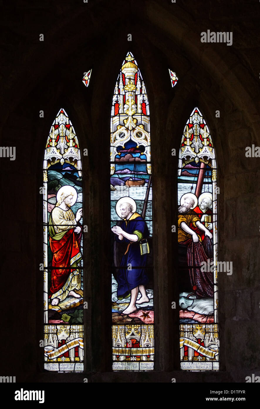 Alten Buntglasfenster / Matthew 04:19 Stockfoto