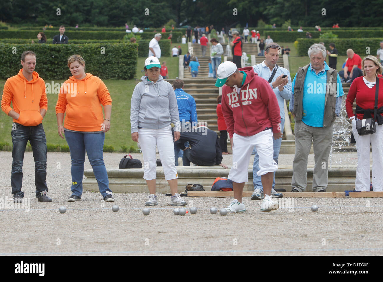 Schleswig, Deutschland, Deutsche Meisterschaften im Pétanque in den barocken Gärten Stockfoto
