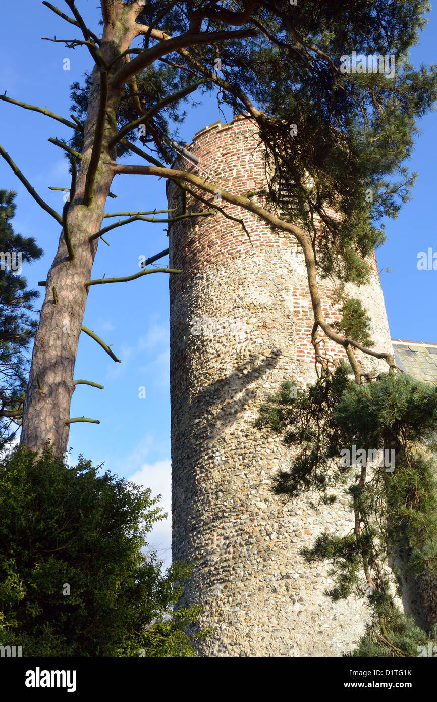 Der Runde Turm der St. Mary Church, Fishley, in der Nähe von Acle, Norfolk wird behauptet, von einigen sächsischen Ursprungs sein, andere sagen, Norman. Stockfoto