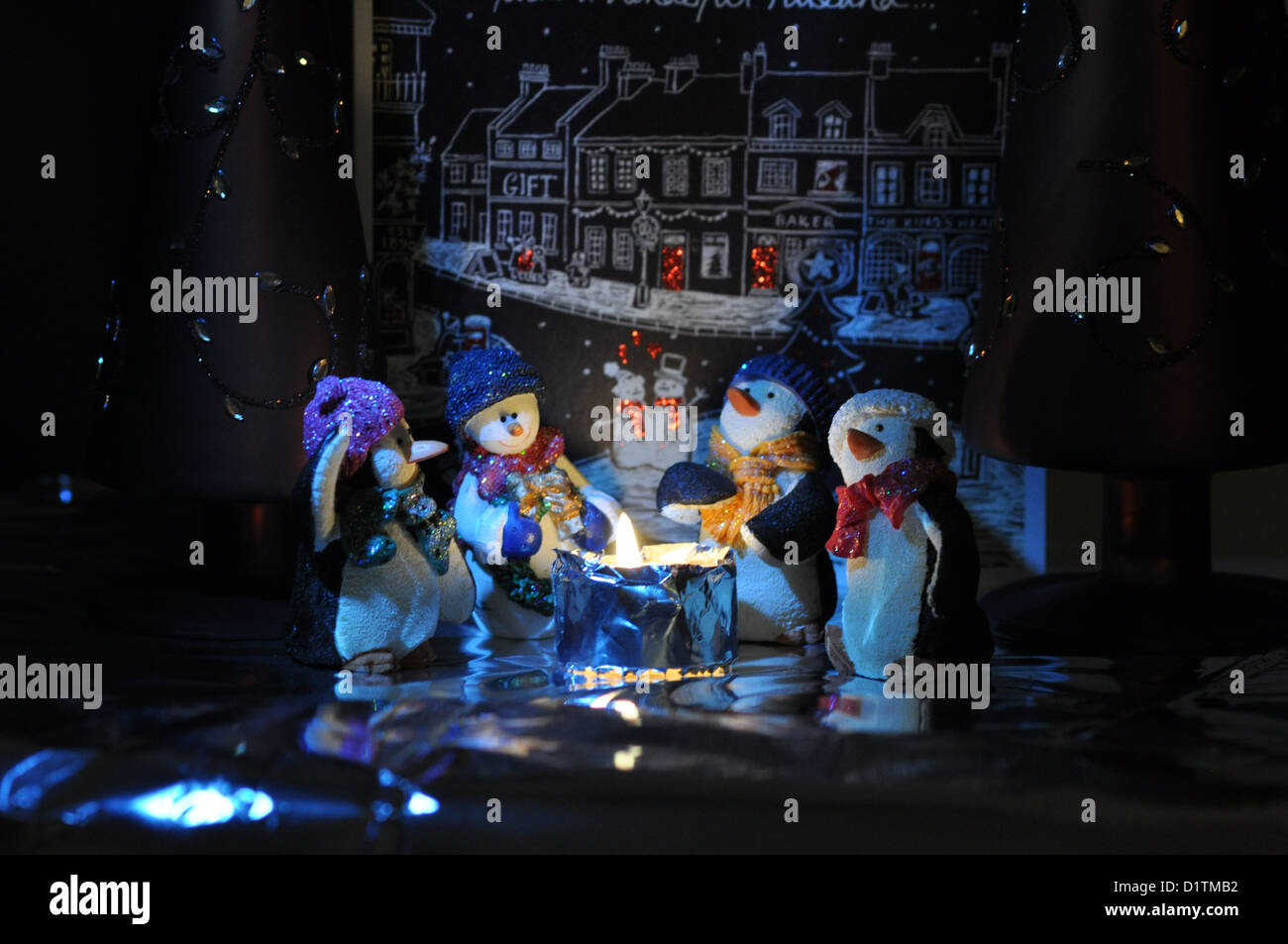 Weihnachts-Pinguin-Szene Stockfoto