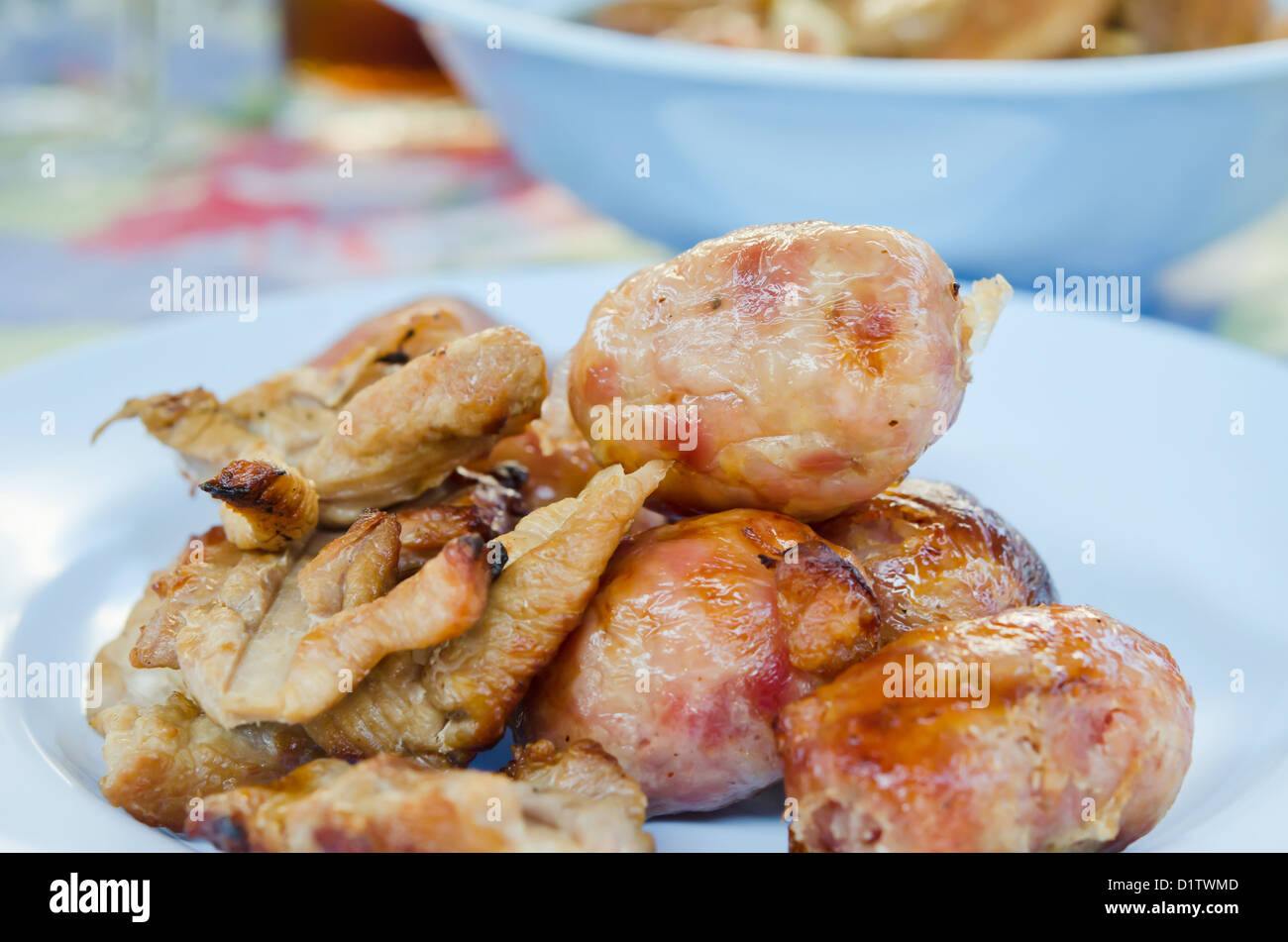 Thai Style Würstchen und gegrilltem Schweinefleisch Stockfoto
