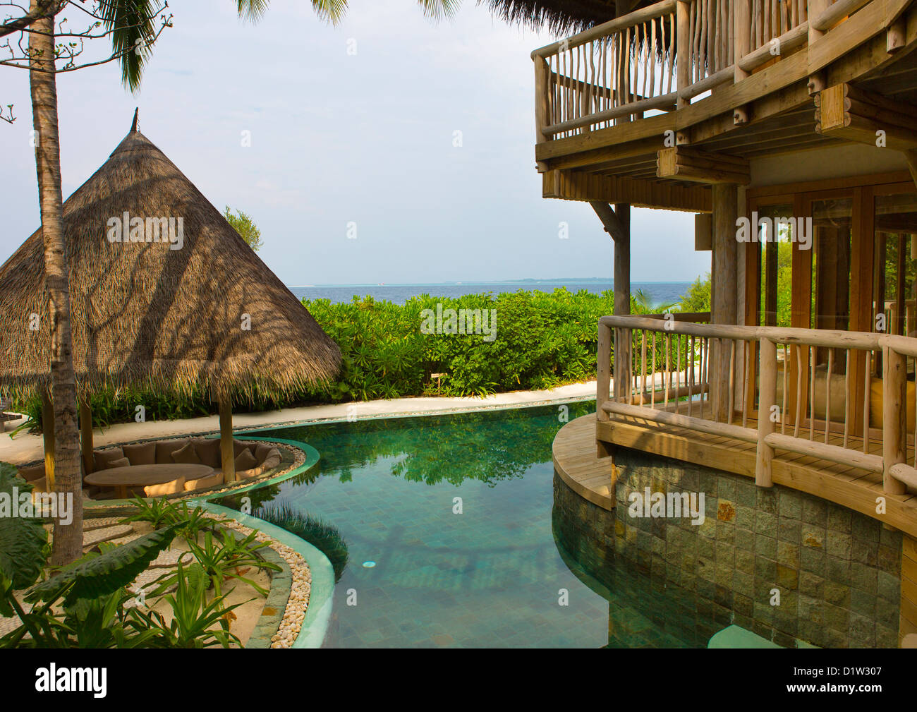 Die Dschungel-Reserve im Soneva Fushi Hotel, Baa Atoll, Malediven Stockfoto