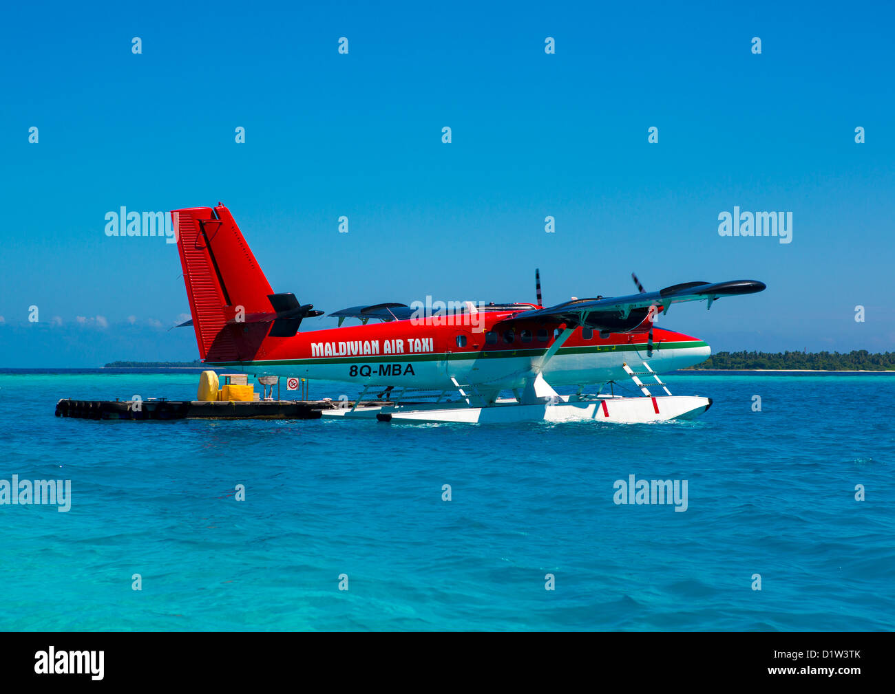 Maldivian Air Taxi Wasserflugzeug im Soneva Fushi Hotel Airport, Baa Atoll, Malediven Stockfoto