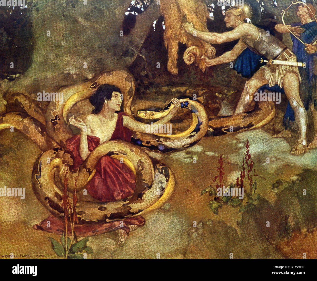 Hier sind Medea, die Tochter des Königs Aeetes von Colchis; Orpheus, charmant den Drachen; und Jason das goldene Vlies. Stockfoto
