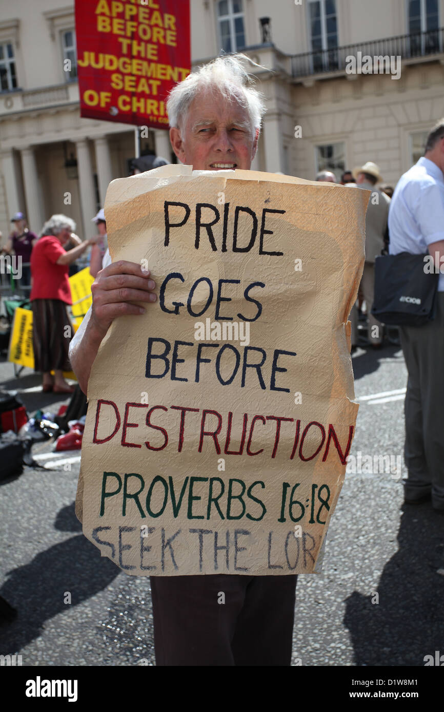 Christlicher Fundamentalist protestieren gegen London Pride Festival. Stockfoto