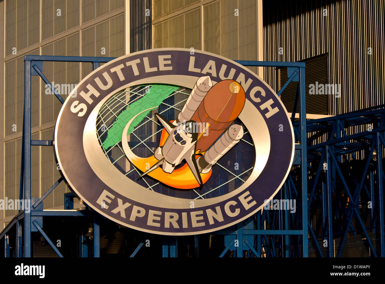 Shuttle-Start Erfahrung Attraktion Zeichen Kennedy Space Center Visitor Center, Florida Stockfoto