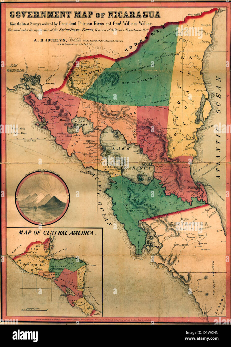 Karte der Regierung von Nicaragua: von den neuesten Umfragen sortiert nach Präsident Patricio Rivas und General William Walker, 1856 Stockfoto