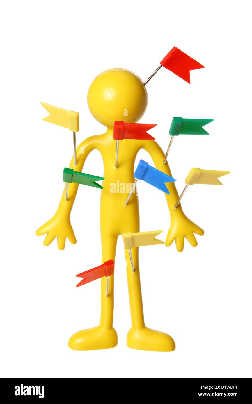 Miniatur-Kautschuk-Figur mit Kunststoff-Tags Stockfoto