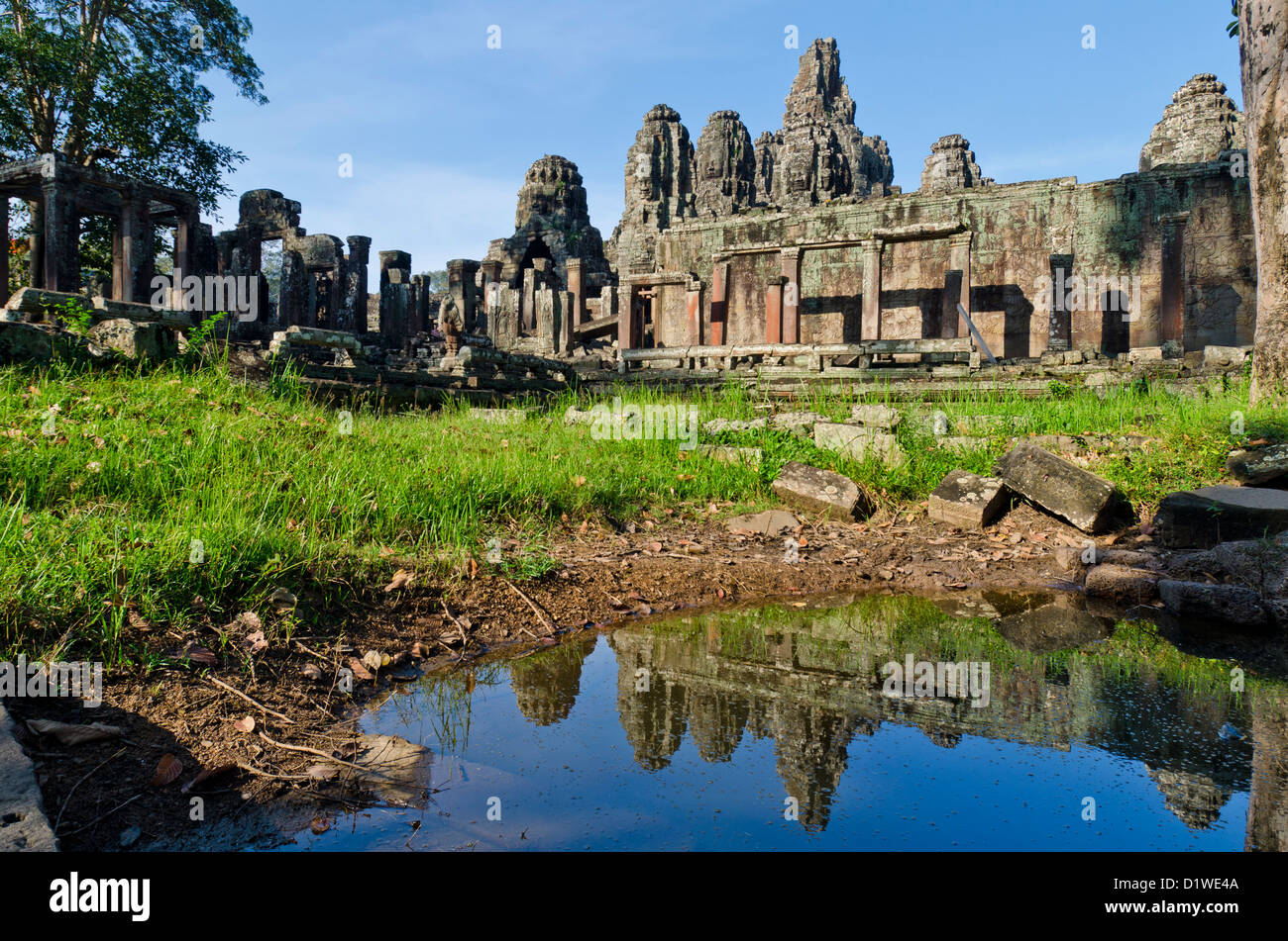 Bayon Tempel mit Reflexionen, Ankor Wat, Kambodscha Stockfoto