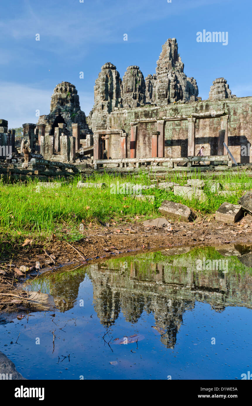 Bayon Tempel mit Reflexionen, Ankor Wat, Kambodscha Stockfoto