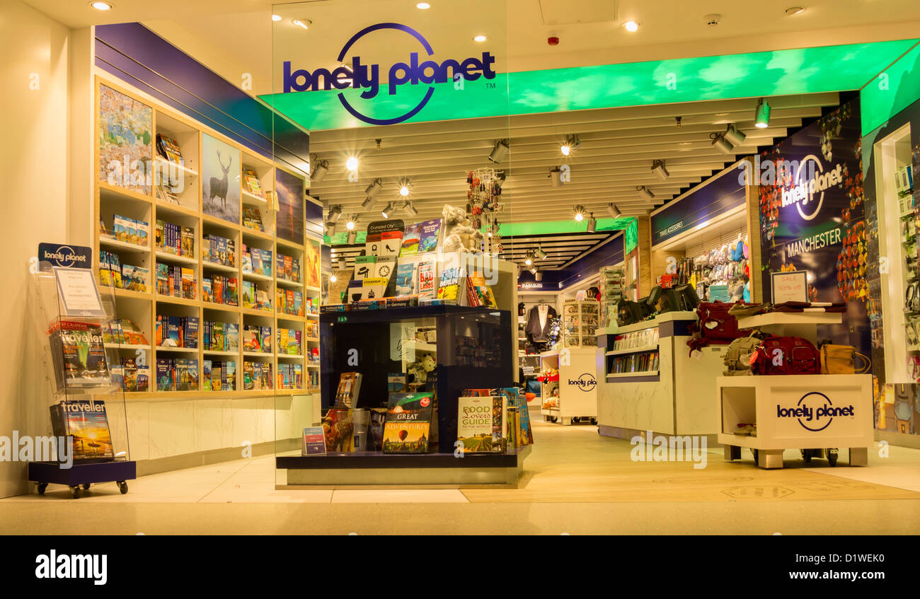 Lonely Planet-Shop bei Manchester Flughafen, England, UK Stockfoto