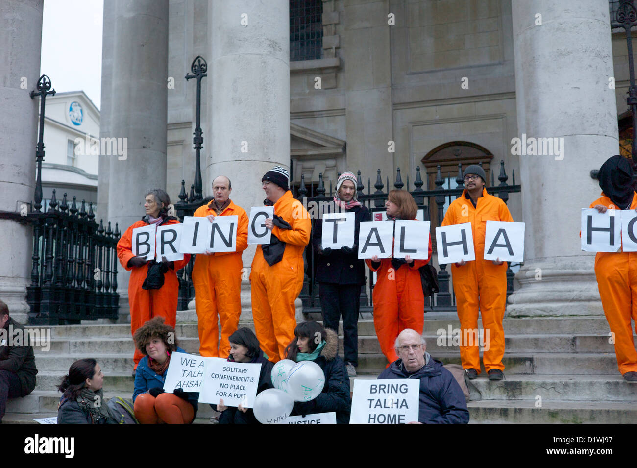 Demonstranten fordern Syed Talha Ahsan von Einzelhaft in den USA als Testversion im Vereinigten Königreich zurückgegeben werden. Stockfoto