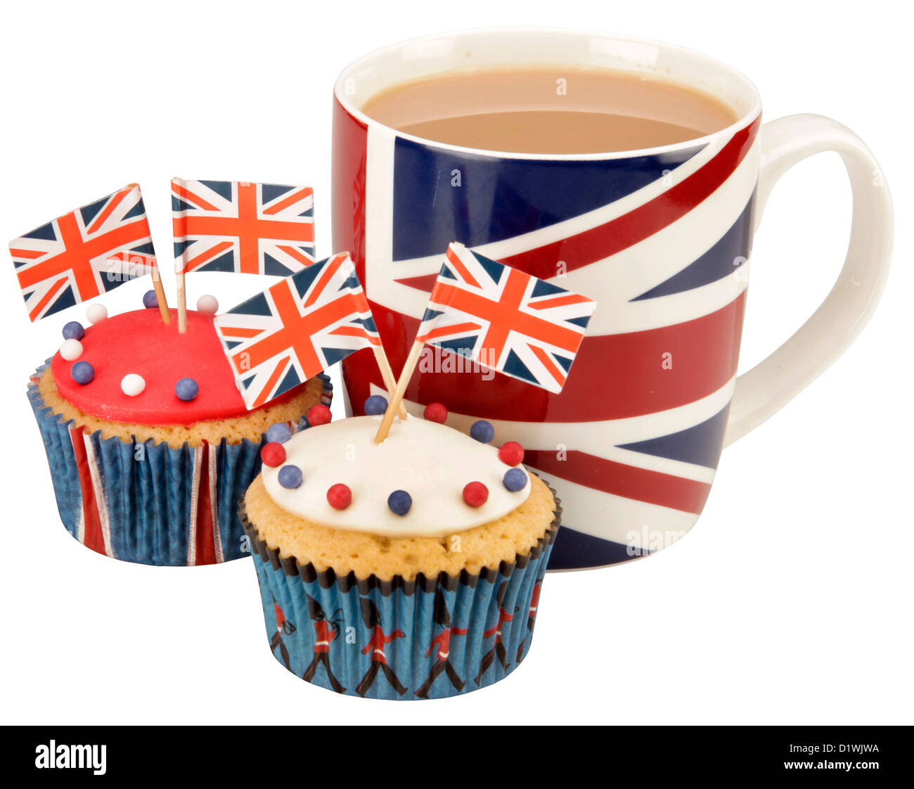 SCHNEIDEN SIE BRITISCHEN TEE UND MUFFINS Stockfoto