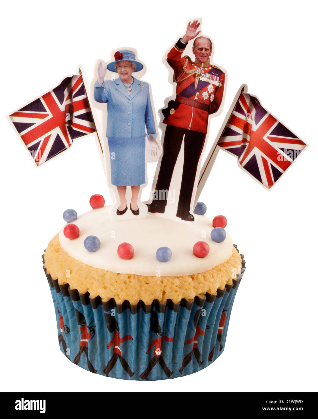 SCHNEIDEN SIE AUS DER KÖNIGLICHEN BRITISCHEN FEIER CUPCAKE Stockfoto