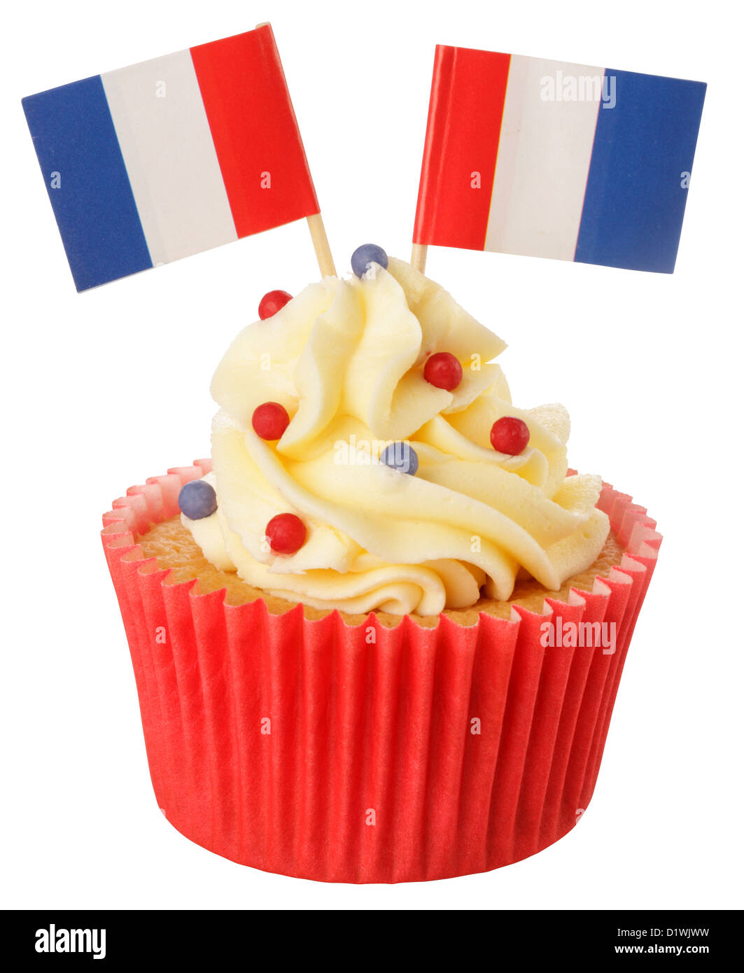 SCHNEIDEN SIE AUS DER FRANZÖSISCHEN FLAGGE CUPCAKE Stockfoto