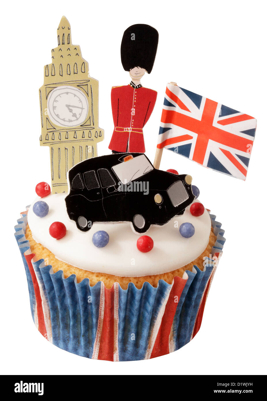 SCHNEIDEN SIE AUS BRITISCHEN FEIER LONDON CUPCAKE Stockfoto