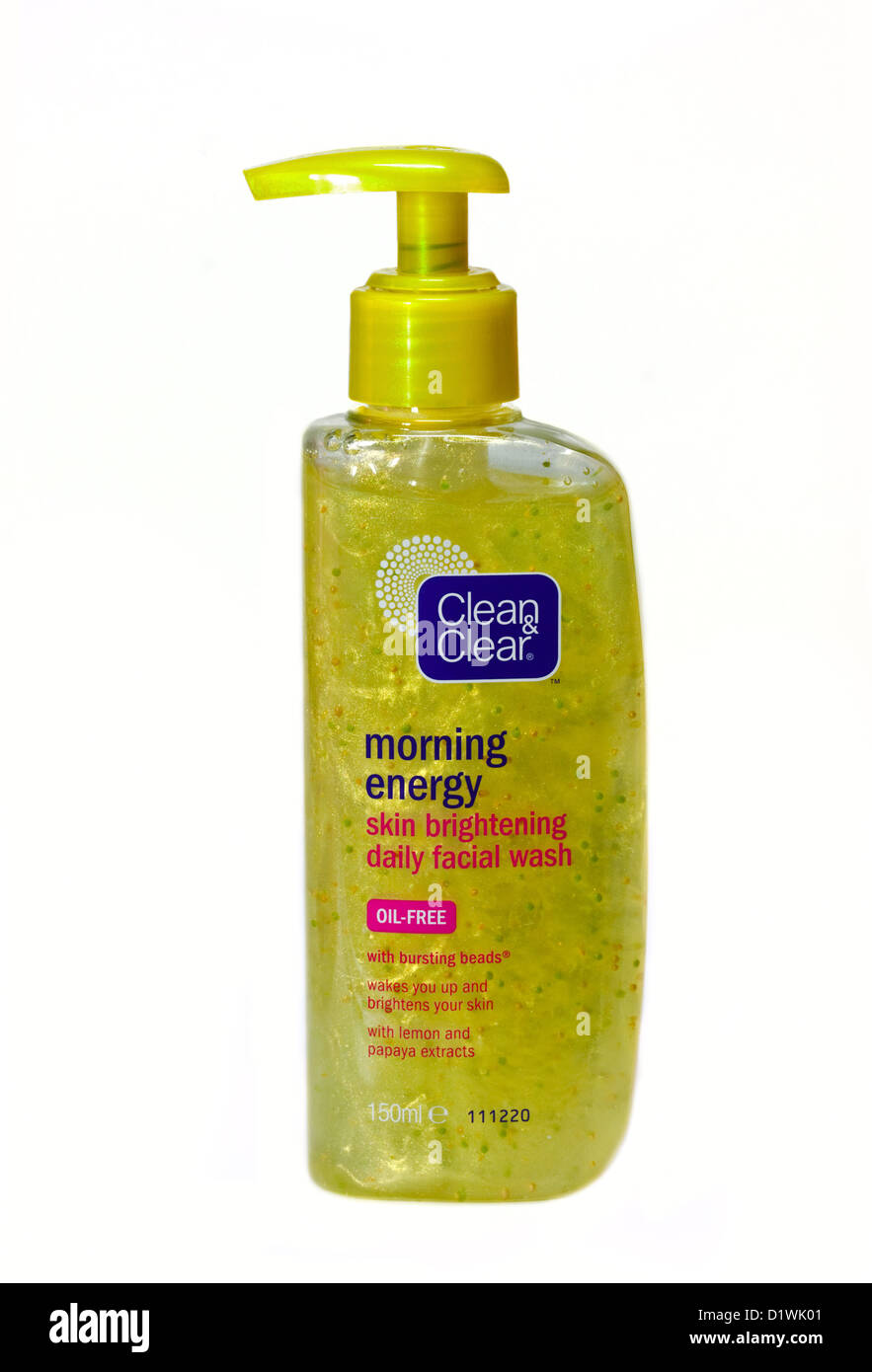 Sauberen und klaren Morgen Energie Gesichtswäsche mit Perlen Stockfoto