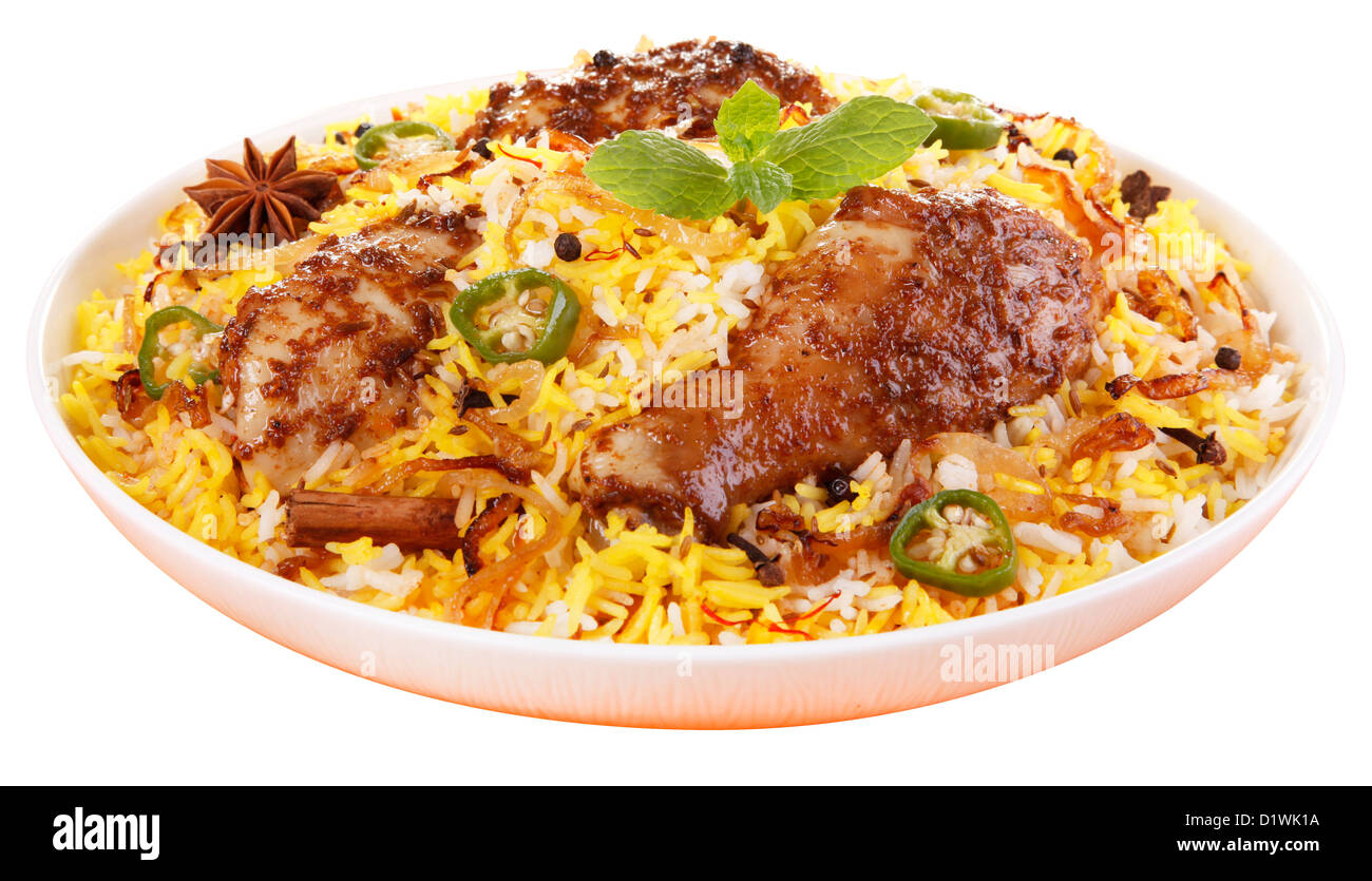 SCHNEIDEN SIE AUS CHICKEN BIRYANI Stockfoto