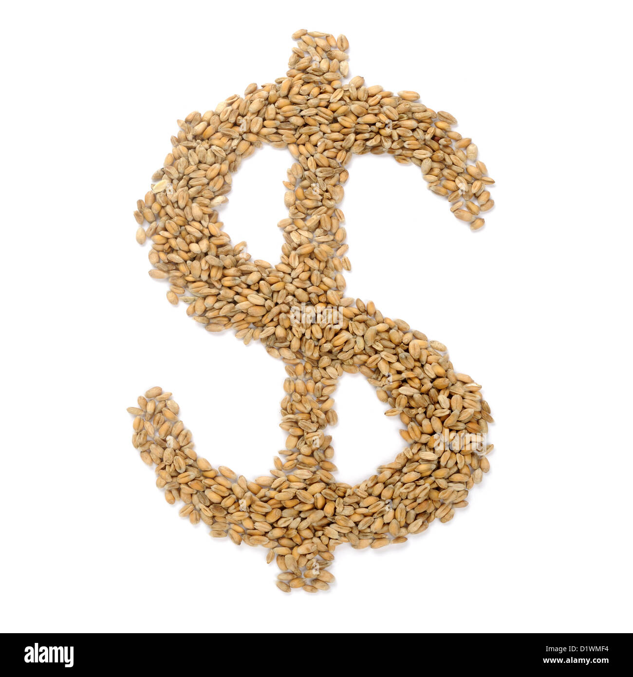 Weizenkörner in Form von Dollar-Zeichen Stockfoto