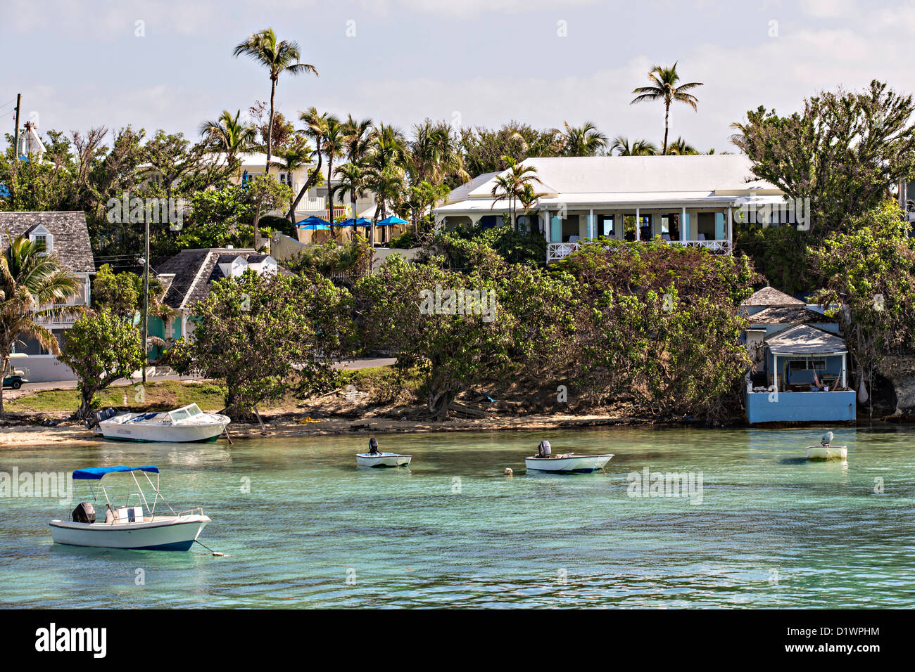 Häuser in Dunmore Town, Harbour Island, Bahamas. Stockfoto