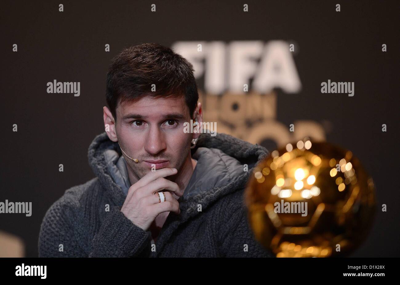 01/06 2013 internationale FIFA Ballon d ' or Fußballwelt Fußballer 2012 Pressekonferenz.  Lionel Messi Argentinien Stockfoto
