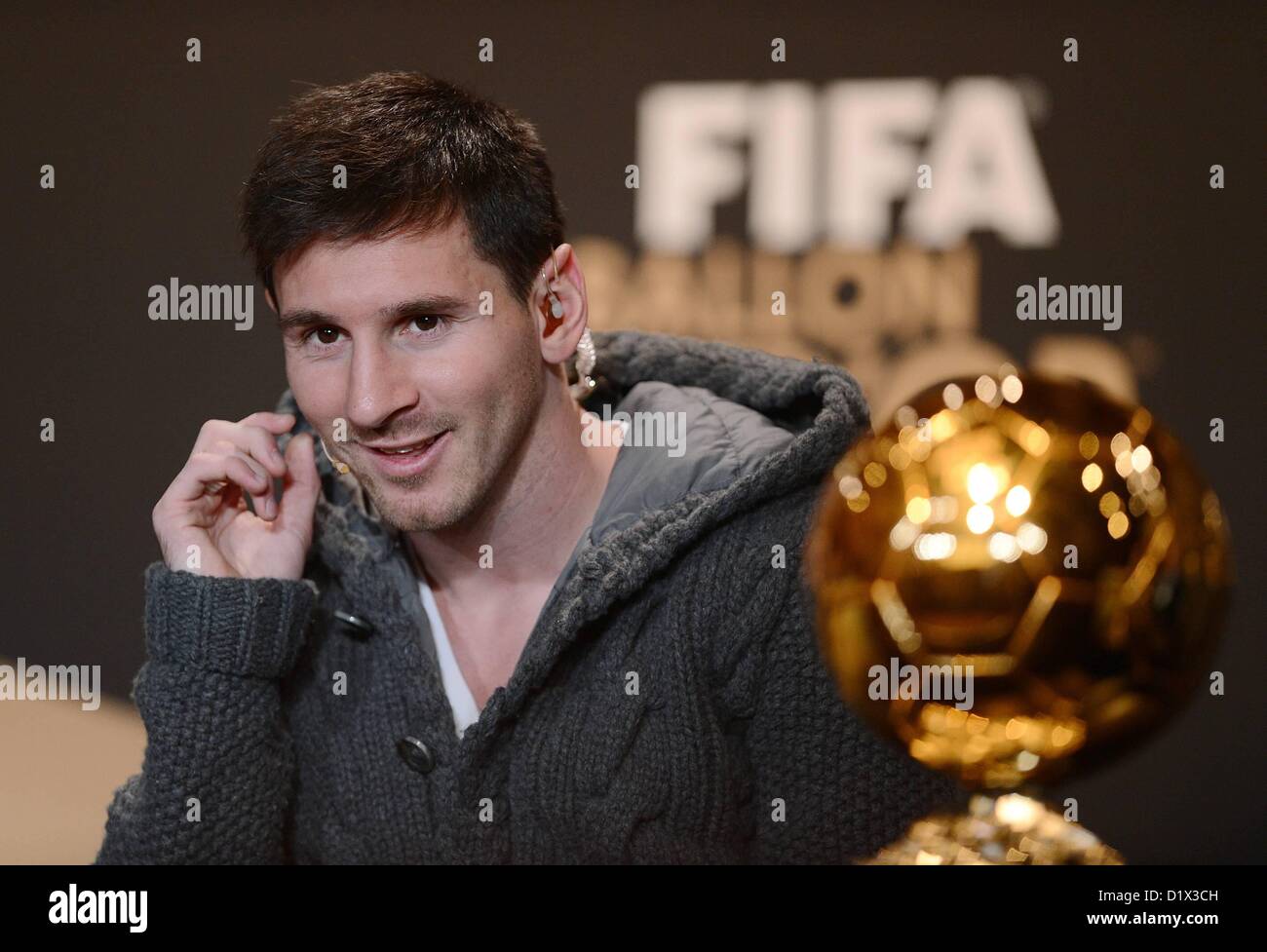 01/06 2013 internationale FIFA Ballon d ' or Fußballwelt Fußballer 2012 Pressekonferenz.  Lionel Messi Argentinien Stockfoto