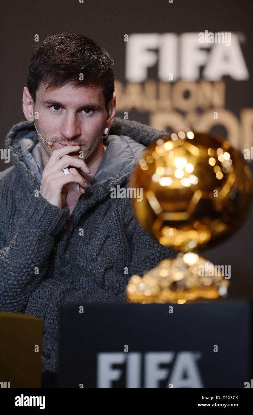 01/07 2013 internationale FIFA Ballon d ' or Fußballwelt Fußballer 2012 Pressekonferenz.  Lionel Messi Argentinien nominiert Stockfoto
