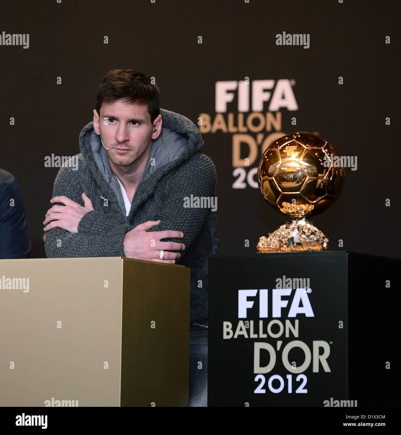 01/07 2013 internationale FIFA Ballon d ' or Fußballwelt Fußballer 2012 Pressekonferenz.  Lionel Messi Argentinien nominiert Stockfoto